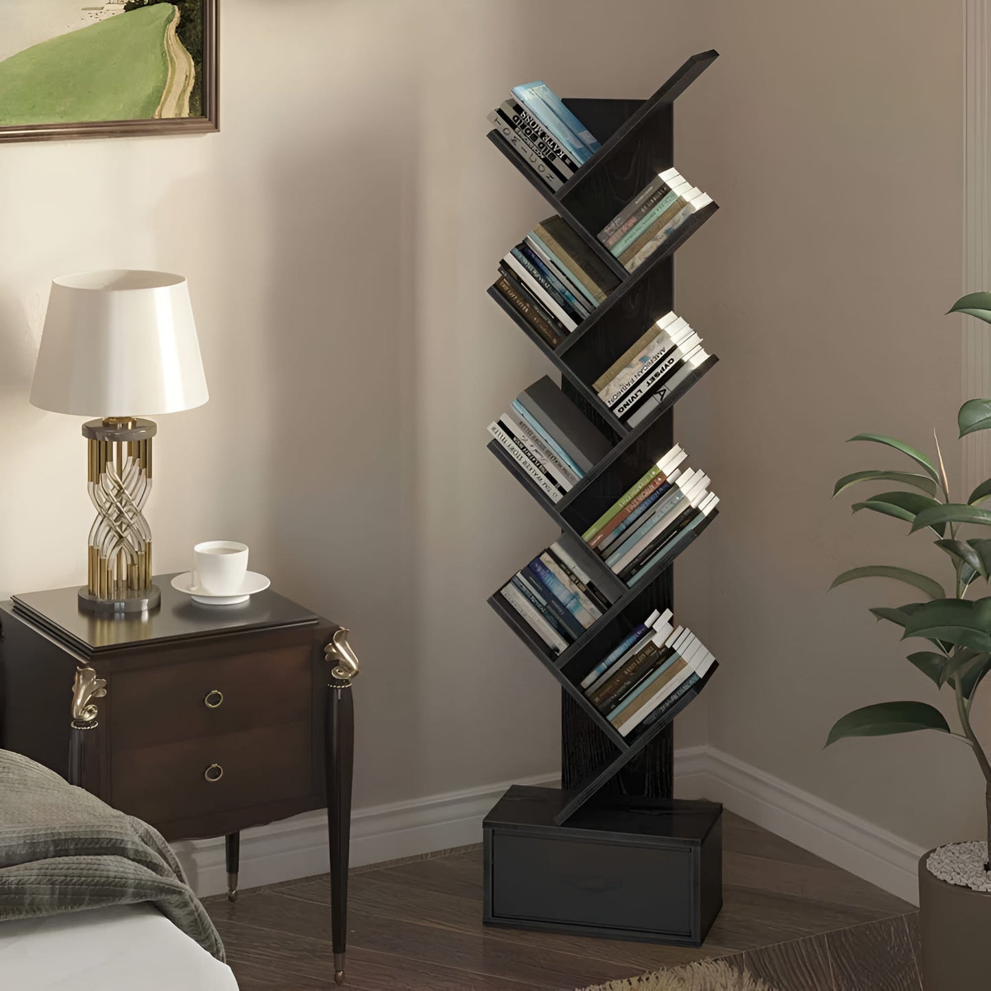 Geometric Bookcase with Bins