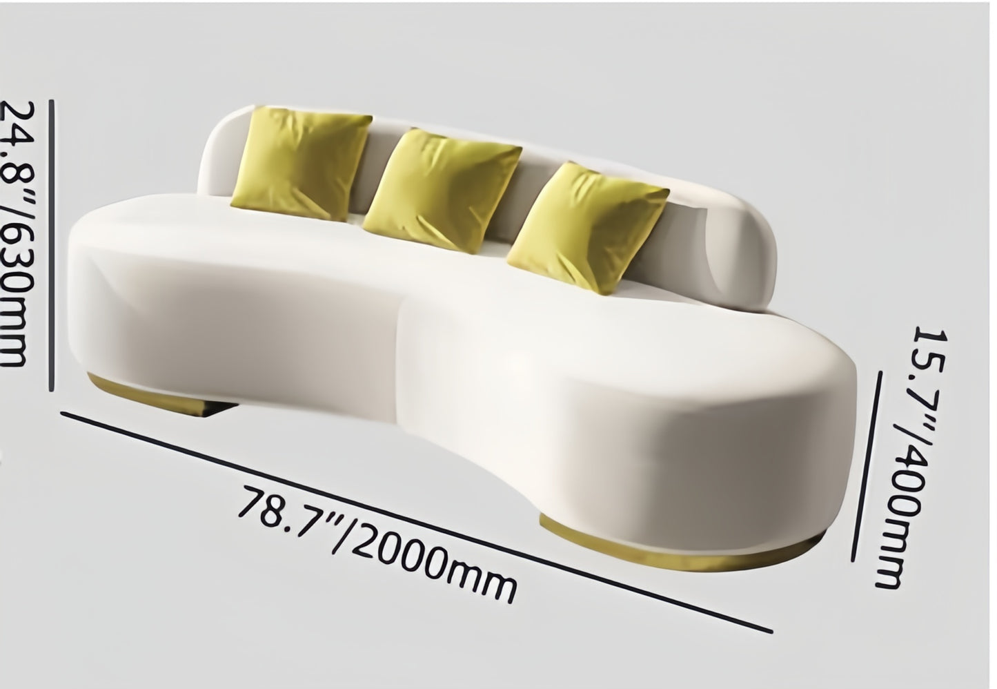 Rog curve Sofa, Beige color with Gold