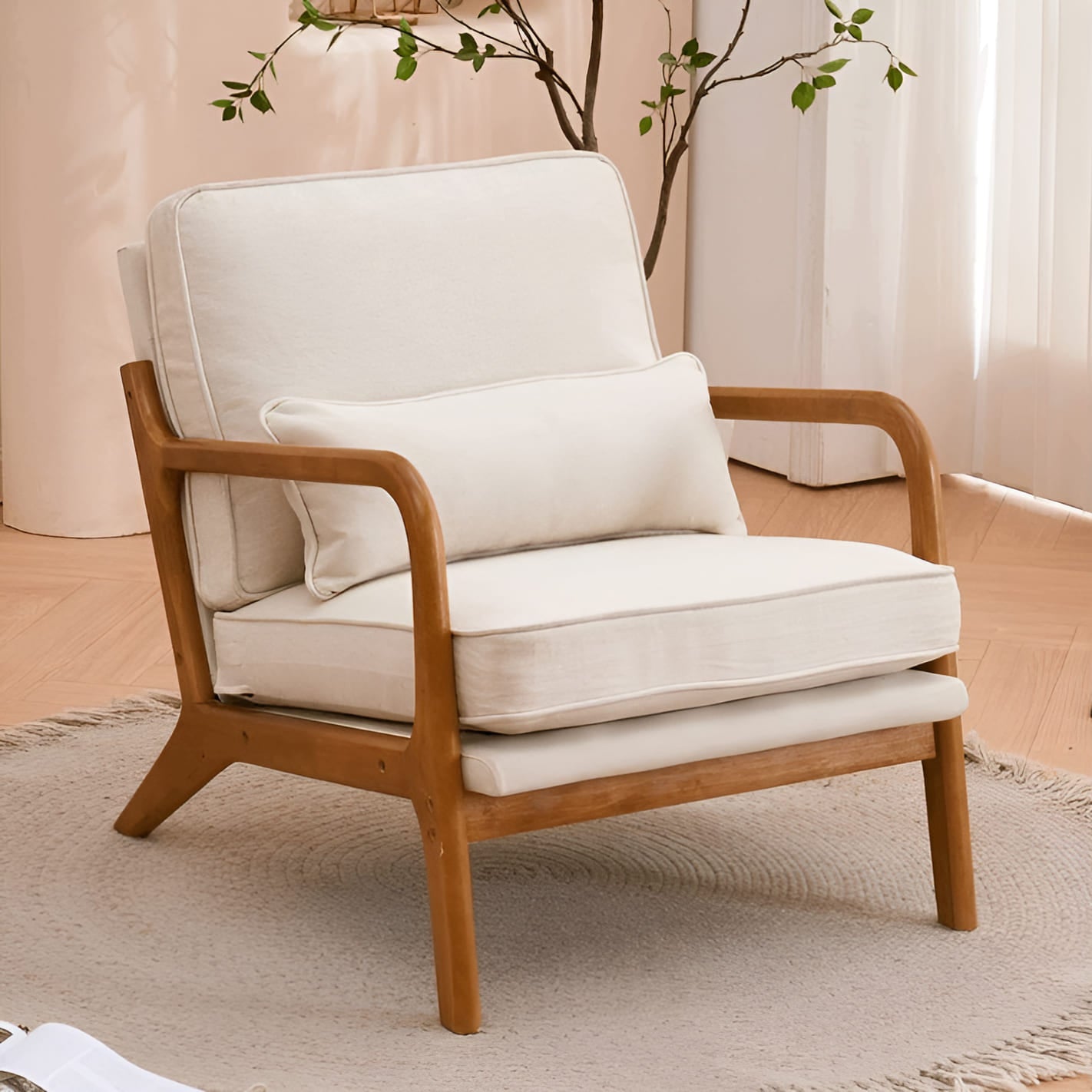 Belle Armchair, light Beige and OAK Wood