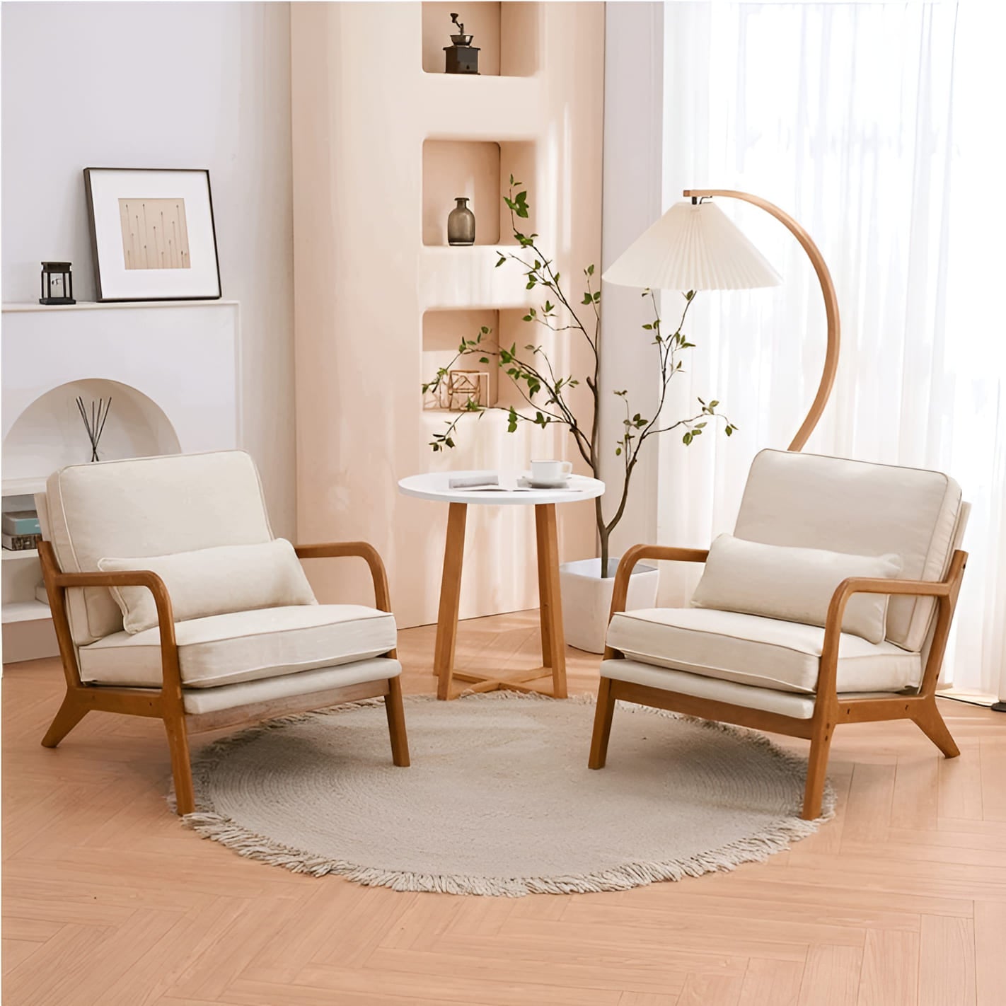 Belle Armchair, light Beige and OAK Wood